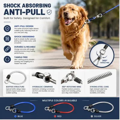 Shock Absorbing Anti-Pull Dog Training Collar Features Anti-pull dog training collar with shock absorbing buffer steel core cable and 360 degree swivel ring