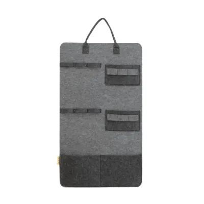 Grey Felt Cat Toy Storage Organizer Grey felt cat toy storage organizer with hanging handle and multiple storage pockets