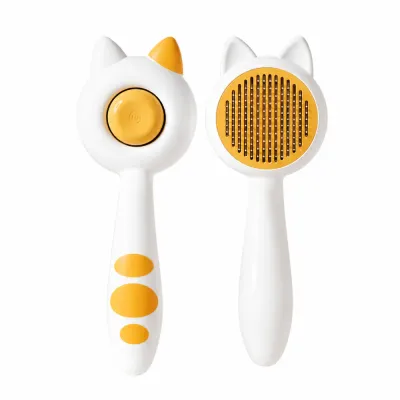 Self cleaning cat grooming brush with stainless steel pins and one click hair removal button for cats