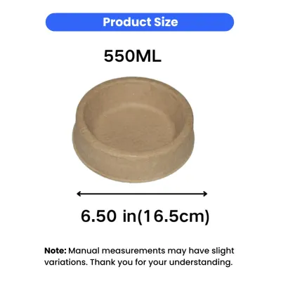 550ml Disposable Dog Bowl Size Guide 550ml disposable pulp dog bowl measuring 6.5 inches 16.5 cm diameter for pet food and water