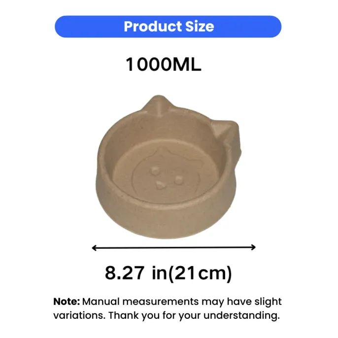 1000ml Eco-Friendly Paper Pulp Cat Bowl Size Guide 1000ml disposable paper pulp cat bowl measuring 8.27 inches 21 cm in diameter
