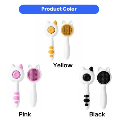 Cat grooming brush available in yellow pink and black color options with stainless steel pin design
