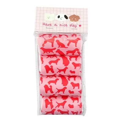 Red dog pattern biodegradable dog poop bags with 4 rolls and 80 bags for pet stores and dog owners