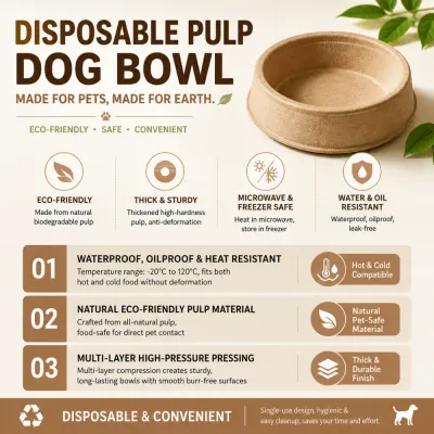 Eco-Friendly Disposable Pulp Dog Bowl Features Disposable pulp dog bowl with waterproof oil-resistant heat-resistant and biodegradable features