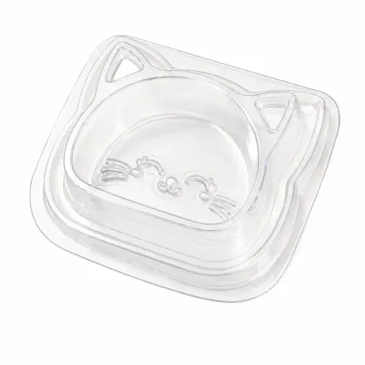 Clear Cat Bowl with Stable Disposable Design Transparent disposable cat feeding bowl with raised edges and stable bottom