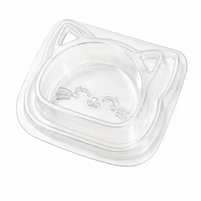 Clear Cat Bowl with Stable Disposable Design Transparent disposable cat feeding bowl with raised edges and stable bottom