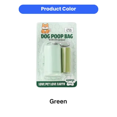 Green Dog Poop Bag Dispenser Set Green dog poop bag dispenser set with scented waste bags, 15 bags per roll