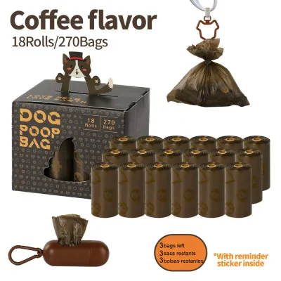 18 Rolls Coffee Scented Dog Waste Bags Bulk Pack 18 rolls coffee scented dog waste bags with brown dispenser, 270 bags total, suitable for pet stores and dog walkers