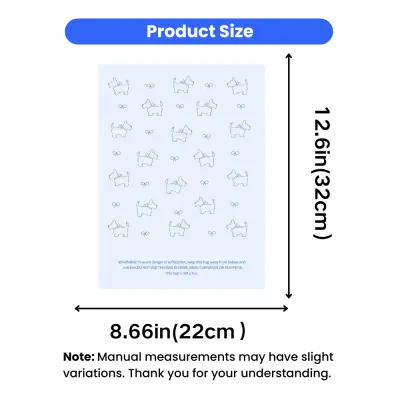 Dog Poop Bag Size Chart 8.66 x 12.6 in Dog poop bag size chart showing 8.66 x 12.6 inches, 22 x 32 cm, suitable for daily dog waste pickup.