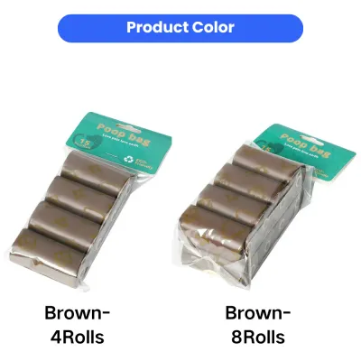 Brown Dog Poop Bags Product Color Options Brown dog poop bags available in 4-roll and 8-roll pack options