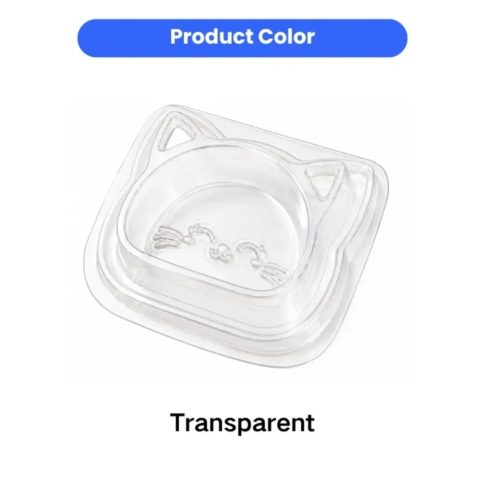 Transparent Disposable Cat Bowl Product Color Transparent disposable cat bowl in clear color with cat-shaped feeding design