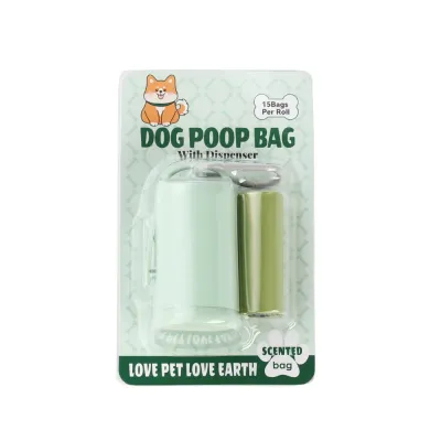 Card-Packed Dog Poop Bag with Dispenser Retail-packed dog poop bag with dispenser and scented waste bag roll