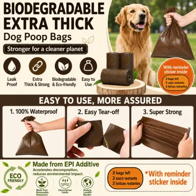 Biodegradable Extra Thick Dog Poop Bags Feature Guide Biodegradable extra thick dog poop bags with leak proof and easy tear-off features