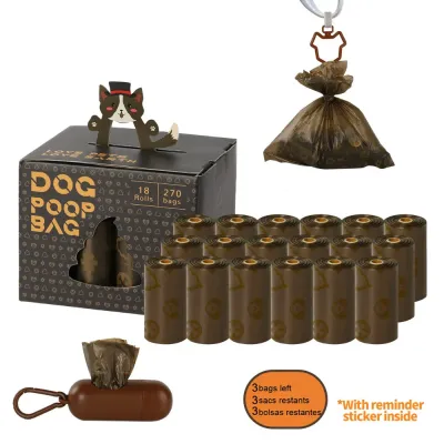 18 Rolls Coffee Scented Dog Waste Bags Bulk Pack 18 rolls coffee scented dog waste bags with brown dispenser, 270 bags total, suitable for pet stores and dog walkers