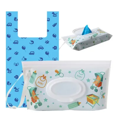 Blue Vest Carrier Dog Poop Bags with Dispenser Pack Blue vest-style biodegradable dog poop bags displayed with portable dispenser pack on white background