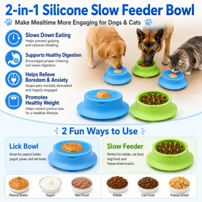 2 in 1 Silicone Slow Feeder Bowl for Dogs Lick Bowl Anti Anxiety Feeding Toy Dog slow feeder bowl with licking surface built in ball design reduces anxiety and improves digestion for pets