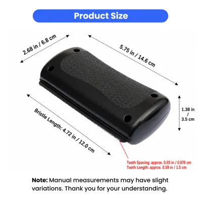 Product size diagram showing dimensions of horse and dog de-shedding grooming comb in inches and cm