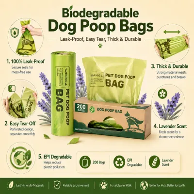 Woman Using Biodegradable Dog Poop Bags Outdoor Cleaning After Dog Walk Pet owner using biodegradable dog poop bag to clean up after dog during outdoor walk in residential neighborhood