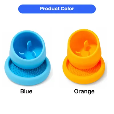 Dog Slow Feeder Bowl Available Colors Blue and Orange Slow feeder dog bowl product showing blue and orange color options with anti gulping design
