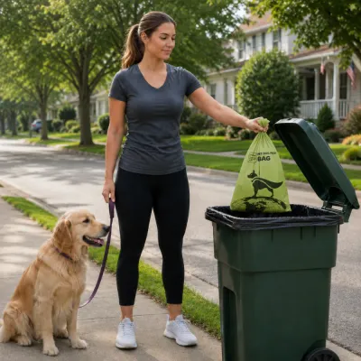 Biodegradable Dog Poop Bags Leak Proof Durable Easy Tear Features Infographic Infographic showing biodegradable dog poop bags features including leak-proof, durable, easy tear and lavender scent