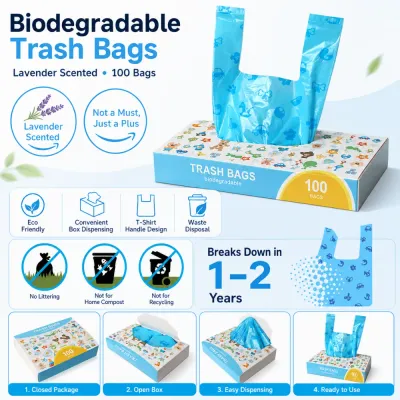 Biodegradable Trash Bags for Pets – Lavender Scented 100 Count Eco Waste Bags Lavender scented biodegradable trash bags for pets 100 count eco friendly waste disposal