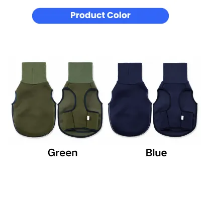 Dog calming vest available in green and blue color options for anxiety relief and daily wear
