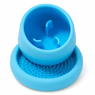 Blue Anti Gulping Dog Slow Feeder Bowl Durable Silicone Design Blue silicone dog slow feeder bowl with raised ridges for anti gulping and digestion support