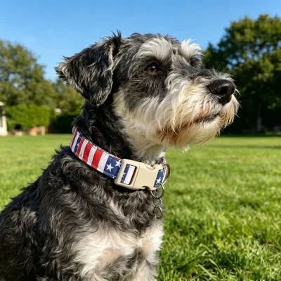 Dog Wearing American Flag Adjustable Collar Outdoors Dog wearing American flag adjustable collar outdoors on grass