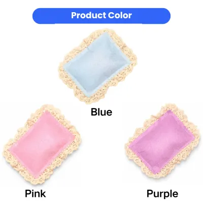 Catnip Toy Color Options Blue Pink Purple Blue, pink, and purple lace catnip pillow toys for cats with product color labels