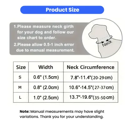 Adjustable Dog Collar Size Chart for Small Medium Large Dogs Adjustable dog collar size chart with neck circumference and width for S M L dogs