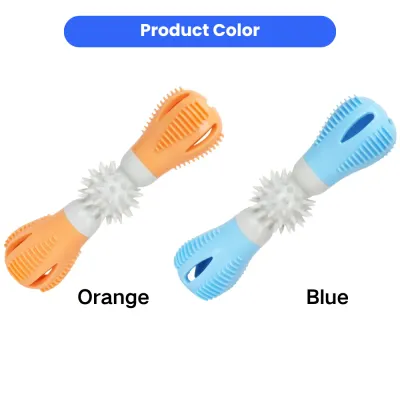 Orange and blue dog treat dispensing toy color options for interactive chewing and feeding