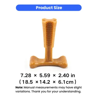 Dog Dental Chew Toy Size Chart T-Shaped Durable Chewing Bone T-shaped dog chew toy size chart showing dimensions in inches and centimeters