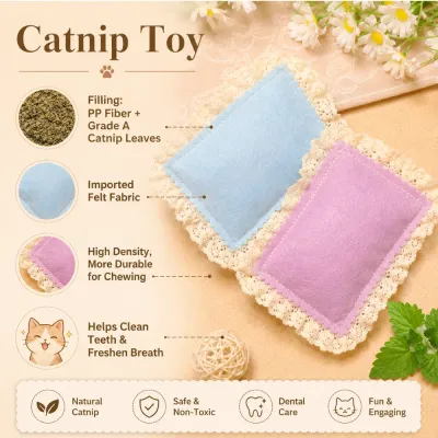 Lace Catnip Toy with PP Fiber and Natural Catnip Catnip toy for cats with PP Fiber, Grade A catnip leaves, imported felt fabric, and dental care features