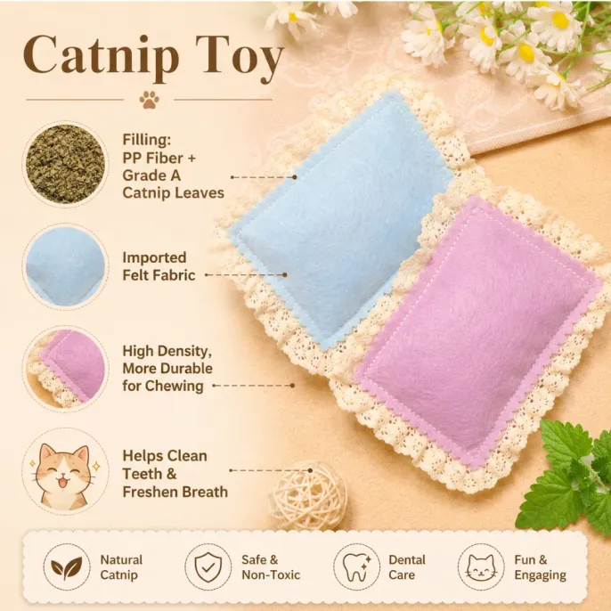 Catnip toy for cats with PP Fiber, Grade A catnip leaves, imported felt fabric, and dental care features