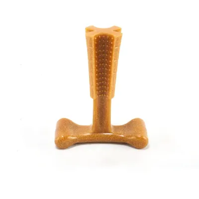 T-Shaped Dog Dental Chew Toy Durable Nylon Bone White Background Minimal product image of T-shaped dog dental chew toy isolated on white background