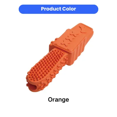Orange Dog Treat Dispensing Chew Toy Color Orange color option of dog treat dispensing chew toy with textured dental bumps and treat holder design