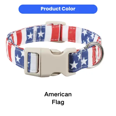 American Flag Adjustable Dog Collar American flag adjustable dog collar with quick release buckle and metal D-ring