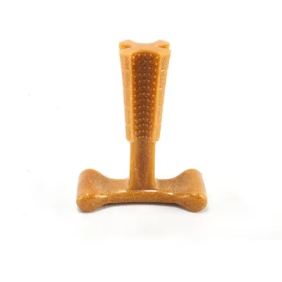 T-Shaped Dog Dental Chew Toy Durable Nylon Bone for Dogs T-shaped brown dog dental chew toy made of durable nylon for aggressive chewers