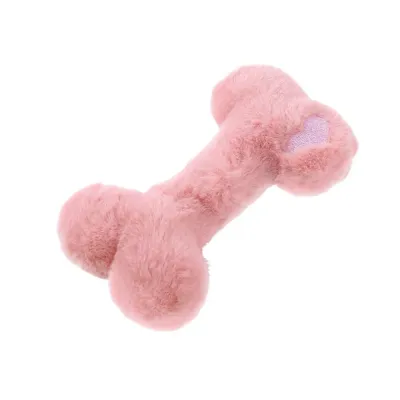 Pink Plush Bone Squeaky Dog Toy Pink plush bone squeaky dog toy with soft fabric and PP fiber filling on white background