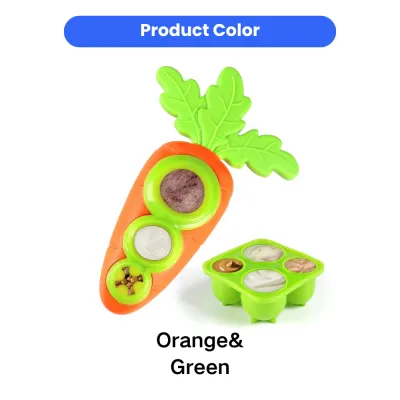 TPR Dog Frozen Treat Toy Orange Green Color Orange and green TPR dog frozen treat toy with carrot shape, slow feeder holes, and freezeable treat tray