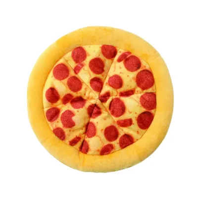 Soft Pizza Plush Dog Toy for Pet Stores Round yellow pizza plush dog toy with soft fabric and red pepperoni pattern