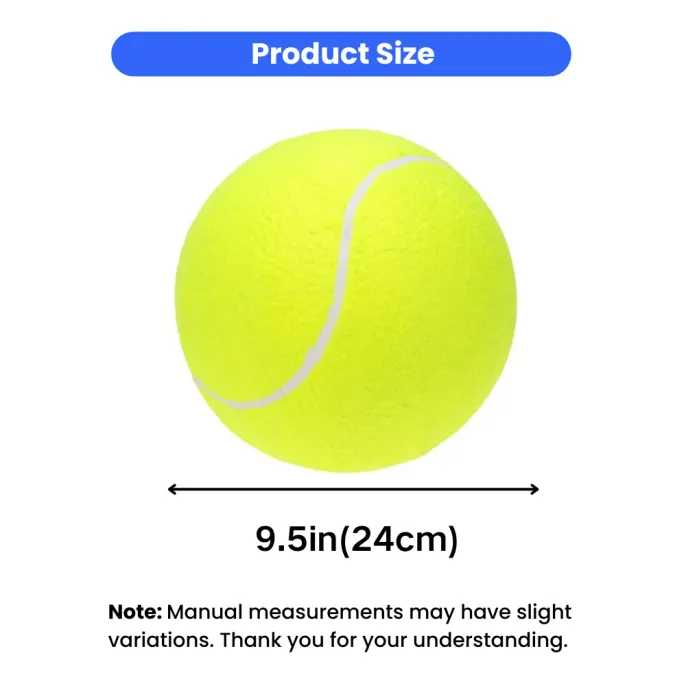 9.5 Inch Giant Tennis Ball Dog Toy Size 9.5 inch giant tennis ball dog toy with 24 cm diameter size guide for large dogs