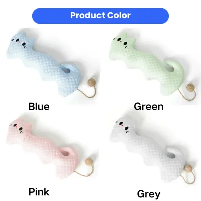 Blue, green, pink and grey summer cooling cat neck pillow toys with rope sound ball