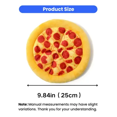 Dog Pizza Plush Toy Size 9.84 Inch 9.84 inch yellow dog pizza plush toy with size measurement for interactive dog play