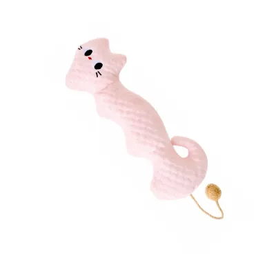 Pink cat neck pillow toy with jute rope sound ball for summer cooling rest and play