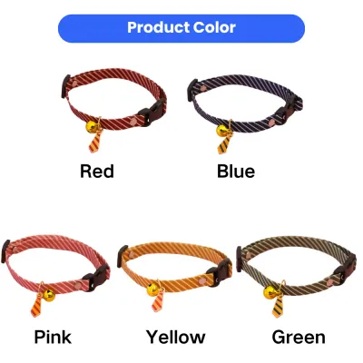 Bell Collar Color Options for Cats Five color options of striped bell collars for cats including red blue pink yellow and green