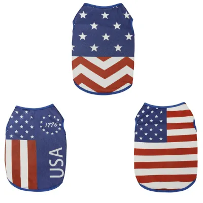 USA Flag Dog Vest Styles Three USA Independence Day dog vest styles with stars, stripes and patriotic American flag patterns