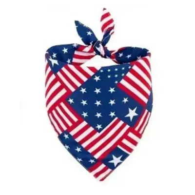 Flag Patchwork Patriotic Pet Bandana Flag patchwork polyester pet bandana with American flag stars and stripes pattern for cats and dogs
