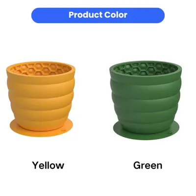 Dog Slow Feeder Cup Color Options Yellow and Green Yellow and green dog slow feeder cup color options with honeycomb texture and suction base