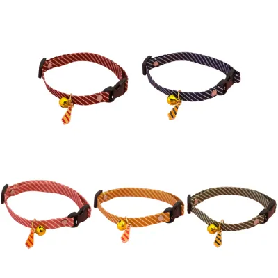 Striped Bell Collar Color Set for Cats Set of five striped bell collars for cats and dogs in red blue pink yellow and green